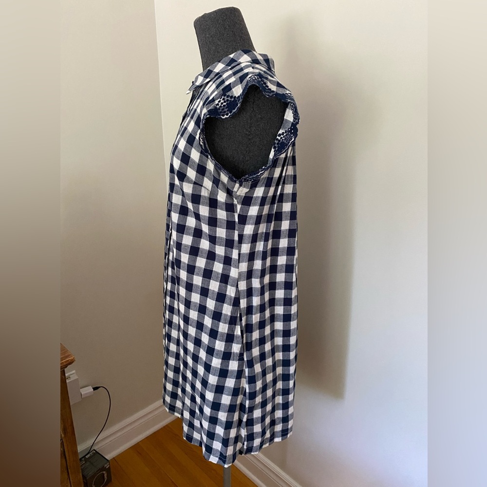 Anthropologie Trinette Gingham Plaid Shirt Dress in Navy Blue & White size: S - Picture 9 of 13